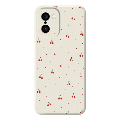 Voor OnePlus 15R 5G / Ace 6T 5G Hoesje Rode Kersen Patroon Afdrukken Rechte Rand TPU Telefoon Achterkant - Beige