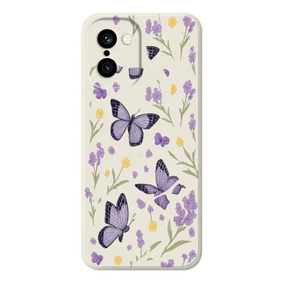 For OnePlus 15R 5G / Ace 6T 5G Hoesje Paarse Vlinders Patroon Afdruk Rechte Rand TPU Telefoon Achterkant - Beige