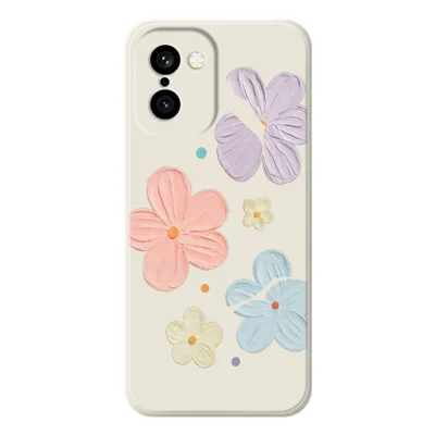 Voor OnePlus 15R 5G / Ace 6T 5G hoesje met vierkleurig bloemenpatroon Rechte rand TPU telefoon achterkant - Beige
