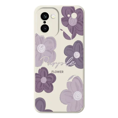 For OnePlus 15R 5G  /  Ace 6T 5G Case Purple Flower Pattern Printing Straight Edge TPU Phone Back Cover - Beige
