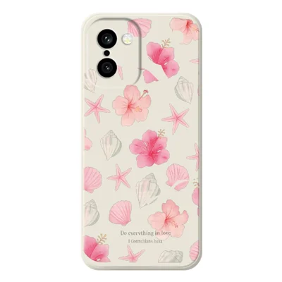 Voor OnePlus 15R 5G / Ace 6T 5G Hoesje Schelpen Bloesem Patroon Afdrukken Rechte Rand TPU Telefoon Achterkant - Beige
