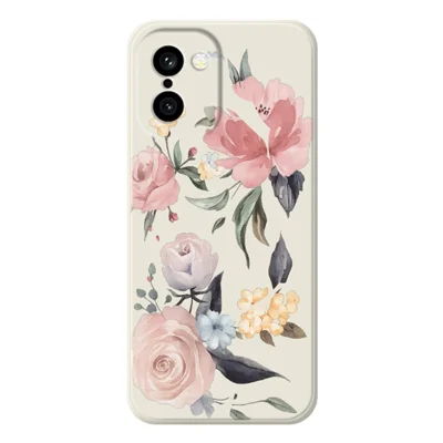 Voor OnePlus 15R 5G / Ace 6T 5G Hoesje Grote Bloemenpatroon Afdruk Rechte Rand TPU Telefoon Achterkant - Beige
