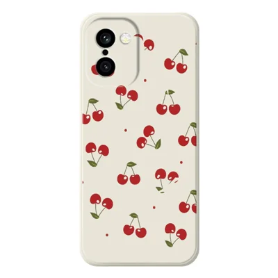Voor OnePlus 15R 5G / Ace 6T 5G Hoesje Kersenpatroon Afdruk Rechte Rand TPU Telefoon Achterkant - Beige