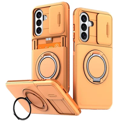 Phone Case For Samsung Galaxy A37 5G / A36 5G / A56 5G / A27 5G Slide Camera Cover Kickstand TPU + PC Protective Shell with Card Holder - Orange