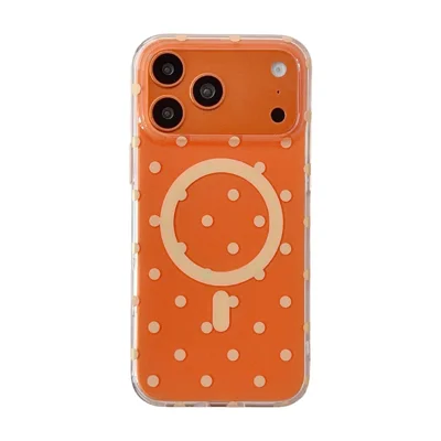 For iPhone 17 Pro Case Polka Dot Pattern TPU + PC Phone Cover Compatible with MagSafe - Orange