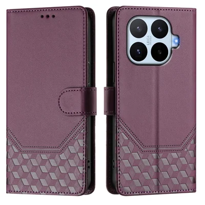 Funda para Xiaomi 17T con diseño de panal, cuero con bloqueo RFID, con correa - Morado oscuro