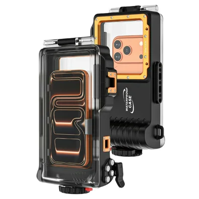 For iPhone 17 Diving Waterproof Case 45m / 147ft Underwater Photography Surfing Photo Video Housing Cover - Black / Orange