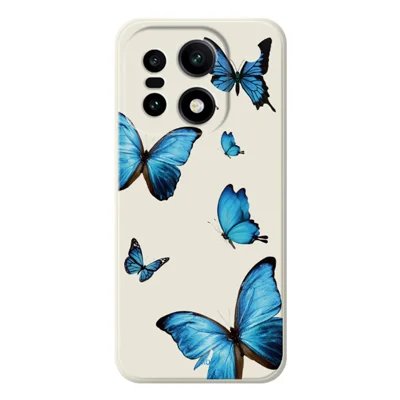 For OnePlus 15 5G Hoesje Blauwe Vlinders Patroon Afdruk Rechte Rand TPU Telefoon Achterkant - Beige