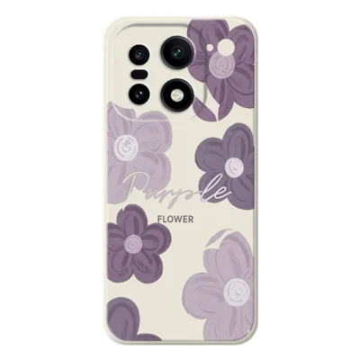 For OnePlus 15 5G-hoesje met paars bloemenpatroon Rechthoekig TPU-telefoonhoesje - Beige