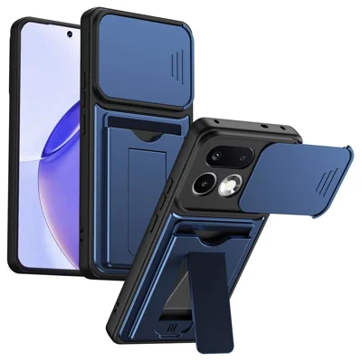 Obudowa do Realme 16 Pro+ 5G z ochroną obiektywu, podstawką, PC + TPU z włożem na kartę - Niebieska