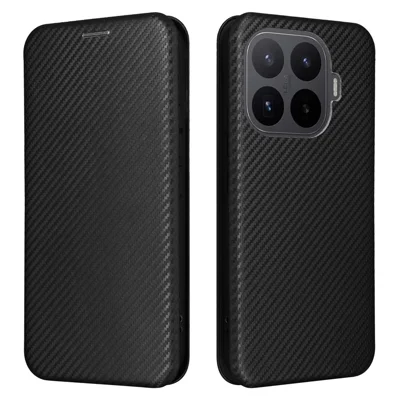 Coque de téléphone pour Xiaomi 17T Pro, texture en fibre de carbone, antichute, housse en cuir PU - Noir