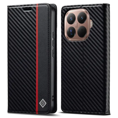 LC.IMEEKE für Xiaomi 17T Pro Brieftaschenhülle Kohlefaser-Optik Leder Handyhülle - Vertikales Streifenmuster