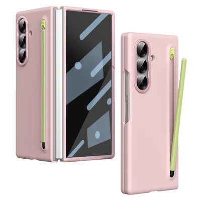For Samsung Galaxy Z Fold8 Ultra Case Hard PC Protective Phone Cover with Tempered Glass Film and Stylus - Pink
