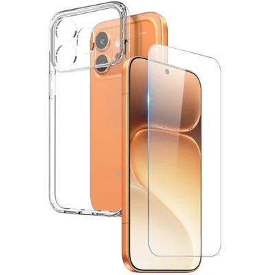 NORTHJO För Honor 600 5G Skal Mjukt TPU Klart Telefonskal med Härdat Glas Skärmskydd (Fingeravtryckslås) - Transparent