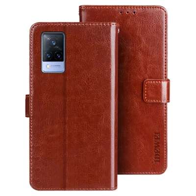 IDEWEI For Vivo V21s 5G Función Del Para la Textura de Cabeza PU Pul Flip Flip Tapa de la Billetera Caso Protector de Protección - Marrón