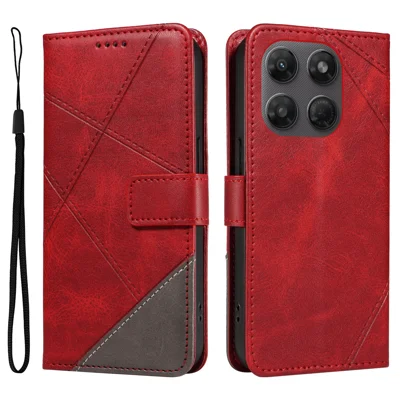 För Motorola Moto G37 5G / Motorola Moto G47 5G / Motorola Moto G37 Power 5G Läderfodral med Geometrisk Linje Design Plånboksbehang med handledsband - Röd