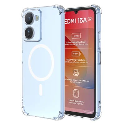 For Xiaomi Redmi 15a 5G Magnetic Case Shockproof Four Corners PC + TPU Phone Cover - Transparent
