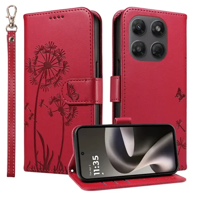 For Motorola Moto G37 5G / Motorola Moto G47 5G / Motorola Moto G37 Power 5G Læder Wallet Case med strap Dandelion-tryk Phone Stand Cover - Rød