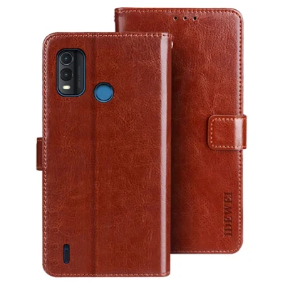 IDEWEI For Nokia G11 Plus 4G Collision Proof Crazy Horse Texture PU Leather Flip Stand Wallet Cover Phone Shell Protective Case - Brown