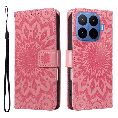  For Xiaomi 17T Leather Wallet Case Sunflower Imprinted Phone Cover - Pink