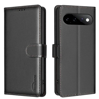 BINFEN COLOR для Google Pixel 11 Pro XL BF32 Кожаный чехол-кошелек с защитой от RFID - Черный