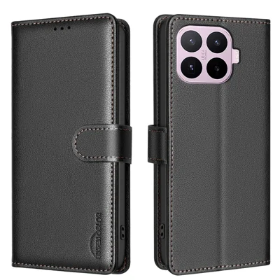BINFEN COLOR для Xiaomi 17T Pro BF32 Кожаный чехол-кошелек с защитой от RFID - Черный