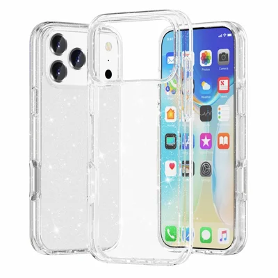 For iPhone 18 Pro Max / 17 Pro Max Case Sparkly Powder Glitter Shiny Soft TPU + Hard PC Back Cover - White