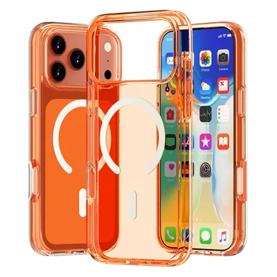 For iPhone 18 Pro Max / 17 Pro Max Magnetic Case PC + TPU Clear Phone Cover - Orange