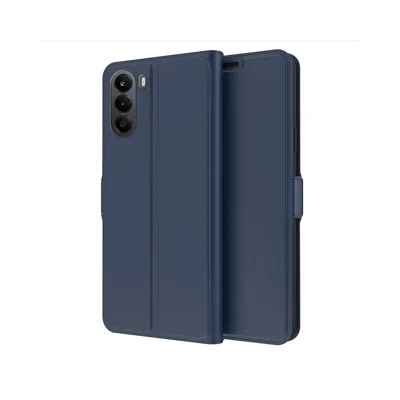 جراب لهاتف OnePlus Nord CE6 Lite 5G مقاوم للصدمات مع هيكل داخلي من مادة TPU وغطاء خارجي من الجلد وفتحة لوضع البطاقات - أزرق