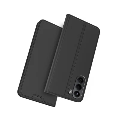 غطاء هاتف من جلد البولي يوريثان المطلي لهاتف OnePlus Nord CE6 Lite 5G مع حامل وفتحة لوضع البطاقات - أسود