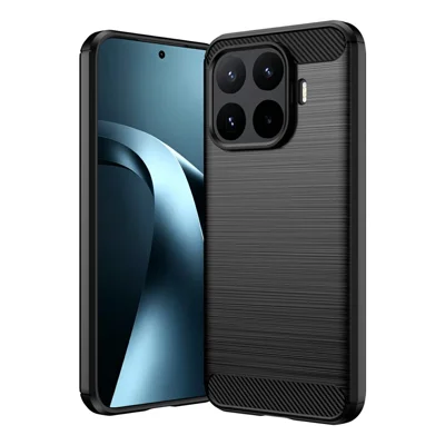 Coque TPU pour Xiaomi 17T Pro - Housse de protection avec texture fibre de carbone et finition brossée - Noir