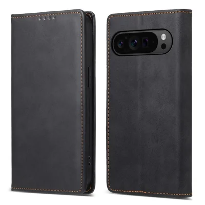 Funda cartera para Google Pixel 11 / Pixel 11 Pro con bloqueo RFID, funda de cuero PU vintage - Negro