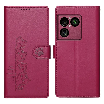 For Sony Xperia 1 VIII Case Adorable Cat Pattern PU Leather Wallet Phone Cover with Wrist Strap - Rose