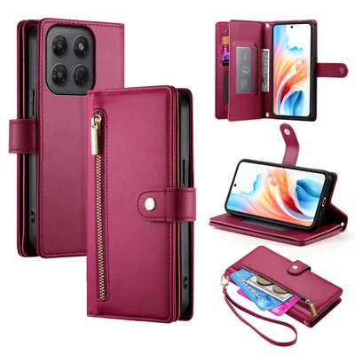 Etui skórzane z kieszenią na zamek i paskami do Motorola Edge 70 Pro 5G, portfel z uchwytem - Czerwony