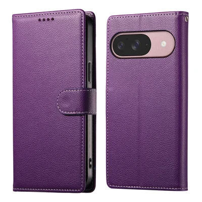 Funda tipo cartera de cuero textura de piel de cocodrilo con cierre magnético para Google Pixel 11 / 11 Pro con correa de muñeca - Morado