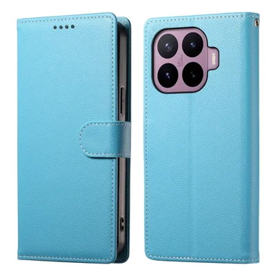 Voor Xiaomi 17T Hoesje Magnetische Sluiting Litchi Structuur Leer Portemonnee Telefoonhoesje met Polsbandje - Hemelsblauw