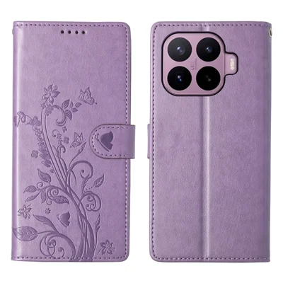 Walletcase voor Xiaomi 17T met vlinderbloemenprint in PU-leer met polsbandje - Paars