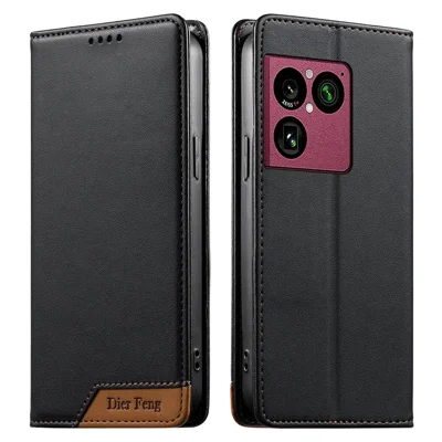 DIERFENG DF-018 til Sony Xperia 1 VIII Etui med RFID-blokerende pung i læder med farvesammensat logohjørne - Sort