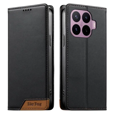 DIERFENG DF-018 til Xiaomi 17T Case RFID-blokerende Wallet Læder Phone Cover med farvespliced logo hjørne - Sort