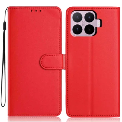 Walletcase met bandje voor Xiaomi 17T / met meerdere kaarthouders Effen kleur lederen standaard telefoonhoes - Rood