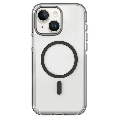 For iPhone 15 Magnetic Case Clear PC TPU TPE Shockproof Cover Compatible with MagSafe - Black