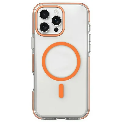 Funda magnética para iPhone 16 Pro, carcasa transparente de PC, TPU y TPE, resistente a golpes, compatible con MagSafe - Naranja