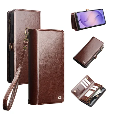 QIALINO für Samsung Galaxy S26 Ultra Tasche aus Spaltleder abnehmbar 2 in 1 Brieftaschen-Handyhülle mit langem Band und Handgelenkband - Braun