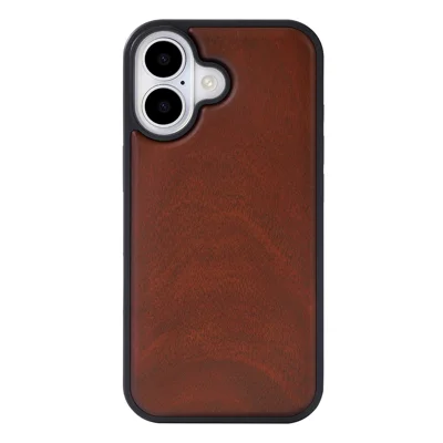 For iPhone 16 Magnetic Case Wood + PC + TPU Shockproof Protective Phone Cover - Rosewood
