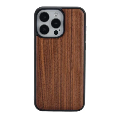 Voor iPhone 15 Pro Magnetisch Hoesje Hout + PC + TPU Stootvrij Beschermhoes - Notenhout