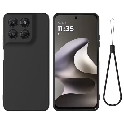 För Motorola Moto G37 Power 5G / Motorola Moto G47 5G / Motorola Moto G37 5G Liquid Silicone Case Telefonbakmed Handstag - Svart