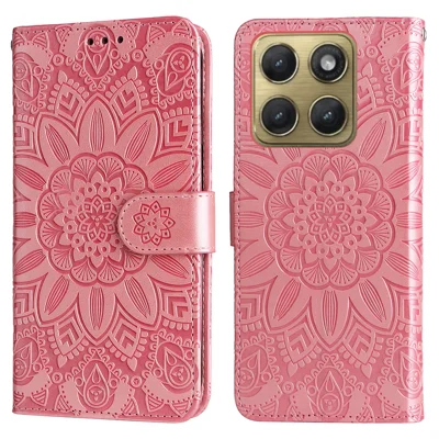 Für Motorola Edge (2026) Tasche Sonnenblumen-Imprint Leder-Mappe Handyhülle - Pink