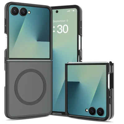 Capa Magnética para Samsung Galaxy Z Flip8 com Estrutura TPU e Traseira em Acrílico, Toque Suave como Pele - Preto
