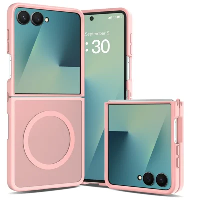For Samsung Galaxy Z Flip8 Magnetic Case TPU Frame Acrylic Back Phone Cover Skin Touch  - Pink