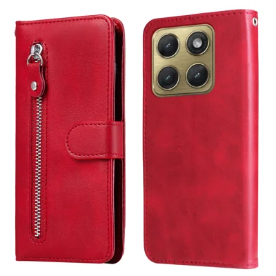 Für Motorola Edge (2026) PU-Leder-Handyhülle mit Reißverschlussfach, Brieftaschen-Case mit Ständer - Rot